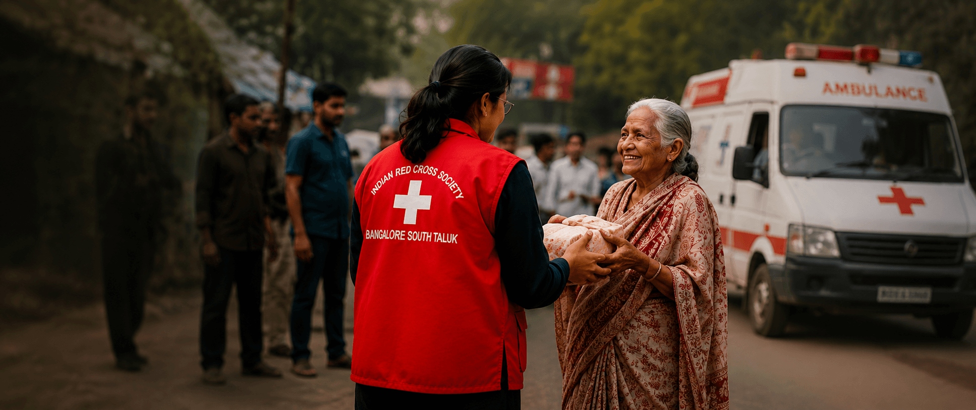 Red Cross volunteer supporting an elderly community member