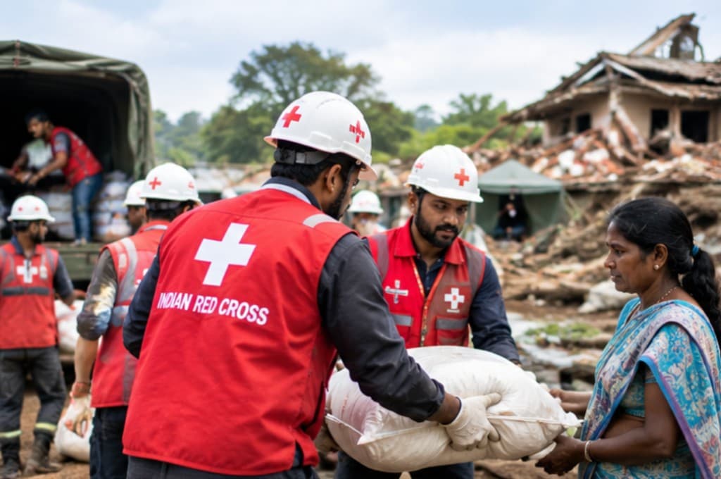 Red Cross volunteers delivering relief supplies after a disaster